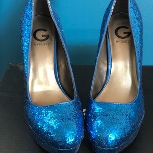 Blue Glitter Platform Heels G By Guess Verna Sz 11